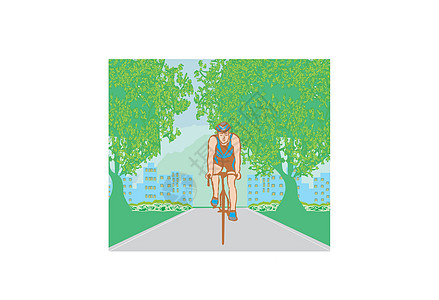 城市公园培训骑自行车者男人城市男生插图速度运动草地旅行小轮车树木图片
