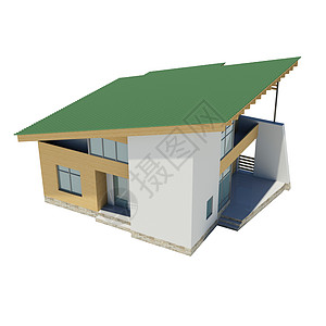 绿色屋顶的木屋住宅小屋框架建筑学插图建筑师地面项目木板木头图片