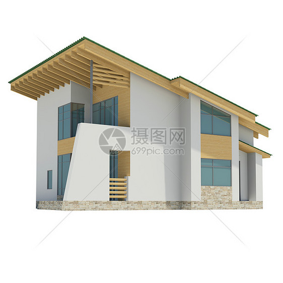 绿色屋顶的木屋家庭插图窗户框架商业住宅木板渲染建筑师地面图片