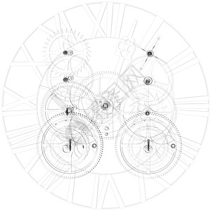 时钟机制 电线框架技术金属小时时间科学插图齿轮计时器工业机器图片