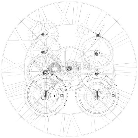 时钟机制 电线框架技术金属小时时间科学插图齿轮计时器工业机器图片