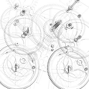 时钟机制 电线框架计时器车轮白色金属机械科学时间插图工业技术图片