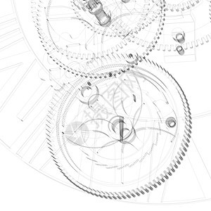 时钟机制 电线框架计时器技术白色金属插图机械车轮手表时间机器图片