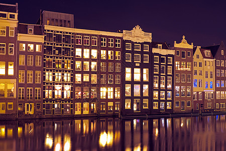 夜间从荷兰阿姆斯特丹到荷兰的城市风景房子建筑学城市自行车首都建筑运输历史风景图片