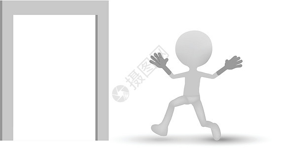 3D人 - 男人在开着的门里跑来跑去图片
