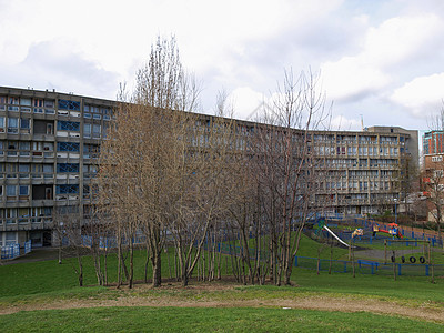 伦敦罗宾汉花园野兽派王国兜帽地标杰作社论建筑学住房花园财产图片