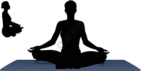 瑜伽垫上瑜瑜伽的瑜伽姿势矢量说明训练女孩健身房身体女士运动数字插图冥想黑色图片