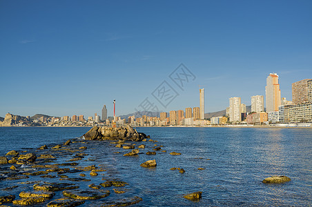 贝尼多尔姆天线海洋酒店假期灯塔晴天阳光摩天大楼旅游天际海岸图片