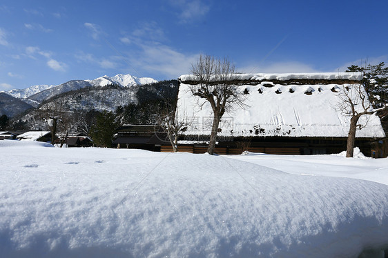 日本吉福白川戈瀑布世界遗产小屋松树村庄合掌农场建筑历史遗产图片