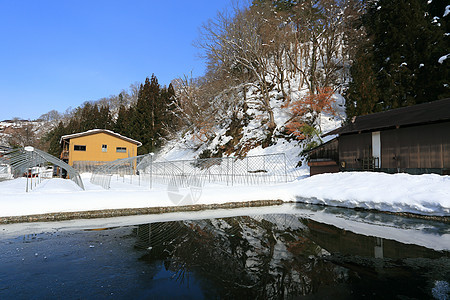 白川去村小屋松树合掌运河白川茅草住宅建筑遗产地标建筑学图片