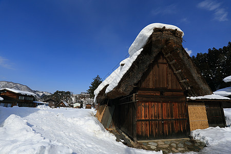 白川去村小屋合掌茅草遗产松树农场房子瀑布地标建筑世界遗产图片