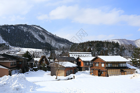 白川去村小屋历史遗产世界遗产茅草运河松树白川村庄合掌住宅图片