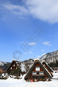 白川去村小屋瀑布白川房子遗产地标村庄运河松树历史住宅图片