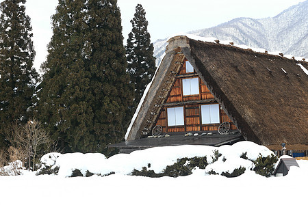 白川去村小屋村庄历史茅草白川住宅建筑建筑学运河瀑布松树图片