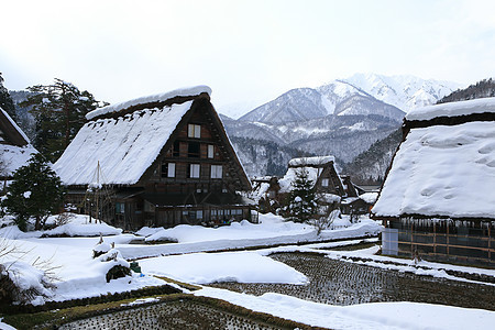 白川去村小屋建筑学地标白川遗产村庄运河历史瀑布房子茅草图片