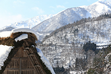 白川去村小屋世界遗产合掌白川茅草建筑农场房子运河住宅地标图片