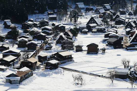 日本白川地村的景点地标遗产建筑农场世界村庄建筑学松树住宅茅草图片