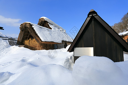 白川去村小屋合掌建筑学松树建筑瀑布茅草住宅历史地标房子图片