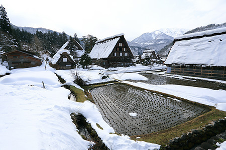 白川去村小屋运河白川建筑农场瀑布住宅房子茅草历史合掌图片