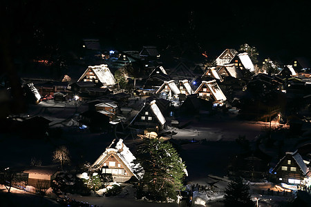 日本白川之光照亮合掌外表场景文化建筑茅草世界季节历史房子图片