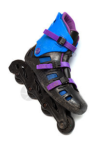 旧滚式溜冰鞋滑冰休息配饰紫色蓝色休闲旱冰运动车轮塑料图片
