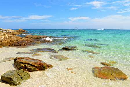 泰国科赫岛热带海滩和海的热带海滩和海洋季节场景海浪游客风景石头假期晴天海岸旅游图片