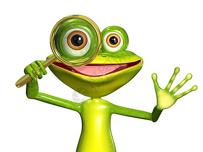 绿色青蛙加放大蜥蜴好奇心爪子镜片插图微笑喜悦情绪动物金属图片
