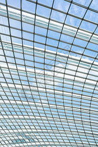 室内玻璃屋顶隧道旅行建筑蓝色金属框架走廊车站窗户构造图片