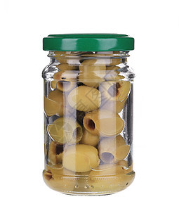 在罐子里放绿色橄榄产品罐装盐水宏观蔬菜杂货白色美食食物小吃图片