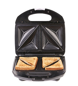 三明治烤面包机加面包片厨具静物早餐厨房用具电器配件器具黑色食物图片