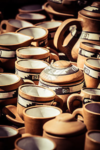 秘鲁 南美洲当地市场的陶瓷杯子收藏制品盘子陶器礼物蓝色工艺装饰品手工图片