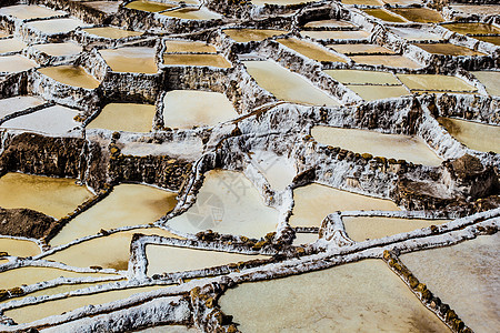 秘鲁 Pre Inca传统盐矿萨利纳斯盐碱地平底锅生产旅行历史性天线盆地海鳗梯田矿物图片