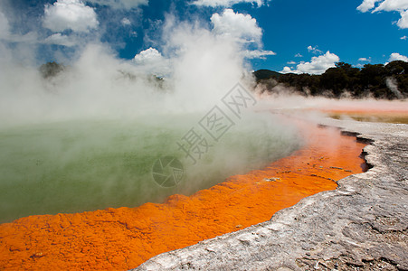 香槟池气泡矿物晴天火山热液仙境薄雾旅行橙子天空图片