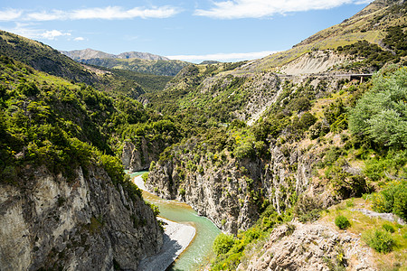 新西兰南阿尔卑斯山的观点全景路线峡谷火车铁路远景戏剧性缠绕岩石氨氮图片