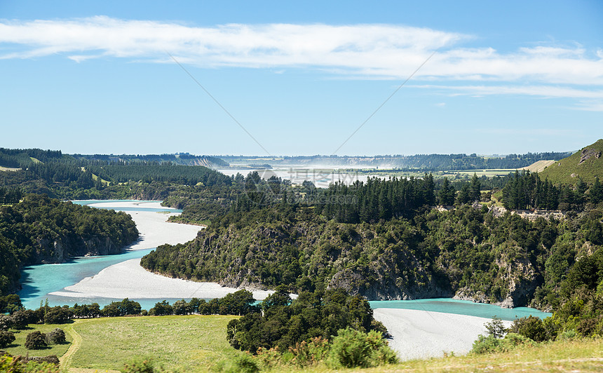 新西兰南阿尔卑斯山的观点全景远景缠绕旅行氨氮峡谷旅游树木戏剧性铁路图片