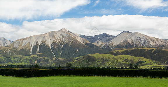 新西兰南阿尔卑斯山的观点路线旅行火车山脉氨氮远景岩石旅游铁路全景图片