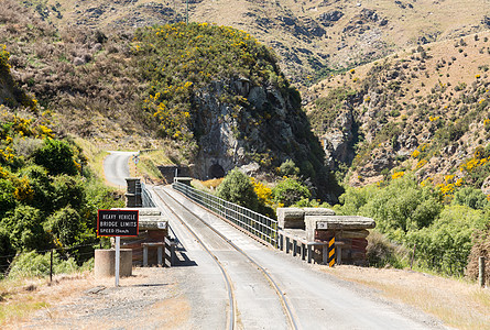 铁路在塔耶里峡谷的铁轨上行驶新西兰旅游窄轨路桥火车森林丘陵单线地标运输风景图片