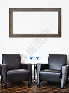 现代内务室和白墙框架装饰帆布住宅大厅摄影休息室办公室照片蓝色图片
