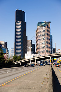 5号州际公路穿越下城西雅图天线假期建筑地标摩天大楼天空陆地全景高楼场景景观图片