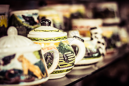 秘鲁 南美洲当地市场的陶瓷蓝色旅游黏土工艺文化宏观旅行陶器制品手工图片