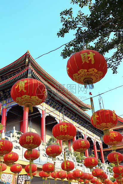 在新年节日的中国灯笼旅行风格装饰品佛教徒庆典运气财富传统装饰祷告图片