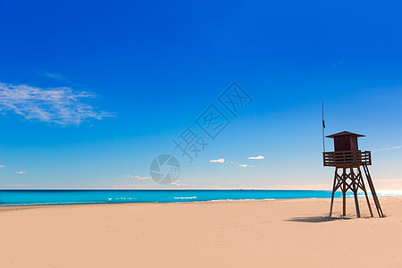 西班牙巴伦西亚Berenguer海滩天堂蓝色房子天空海岸支撑旅行晴天地标假期图片