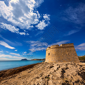 地中海阿利坎特Teulada海滩莫拉伊拉城堡风景高地蓝色建筑学场景景点假期石工建筑海岸图片