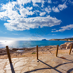 西班牙地中海阿利坎特的莫拉伊拉日落凉亭地平线晴天栏杆栅栏社区海岸海滩海岸线图片