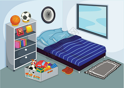 卧室内部橱柜相片玩偶篮球家具风格毯子窗户枕头房子图片