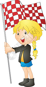拿着 fla 的女孩旗帜赛车黄头发女性卡通片孩子们草图空格处情感女士图片