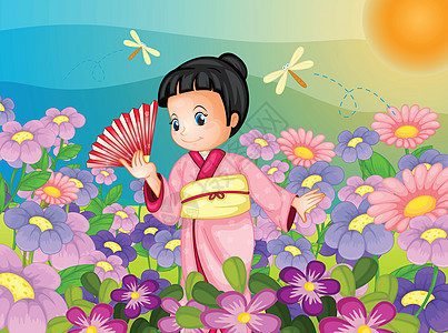 日本场景天空植物蜻蜓花园日落昆虫孩子们草图幻觉孩子图片