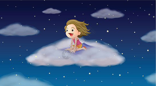 一个女孩飞在马天空小说星星孩子女士白色卡通片女性蓝色女孩图片