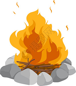 营火火焰设计木头岩石元素圆圈石头橙子日志插图图片