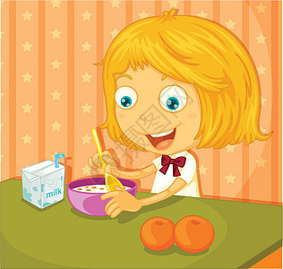 早餐勺子孩子墙纸女孩谷物午餐学校插图营养水果图片